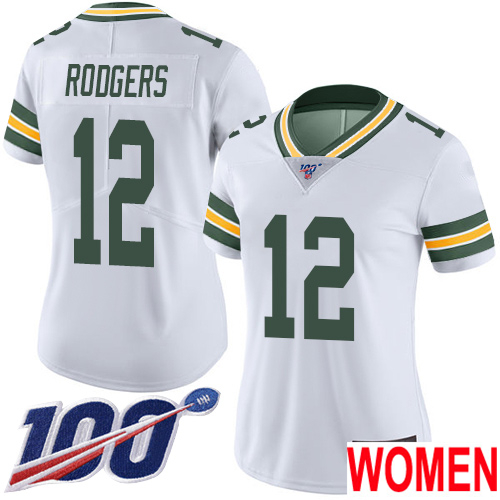 Green Bay Packers Limited White Women #12 Rodgers Aaron Road Jersey Nike NFL 100th Season Vapor Untouchable